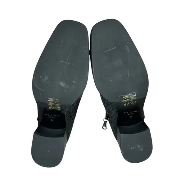 Rag & Bone Ashlen Black Pebbled Leather Midi Ankle Boots Square Toe Size 9 - Picture 9 of 12